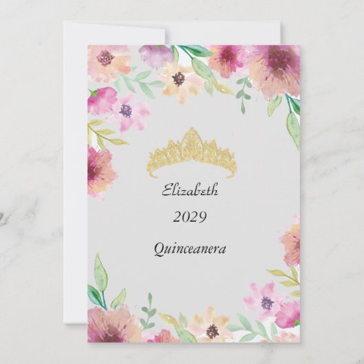 Quinceanera 15e anniversaire Fleurs Invitation (Dos)