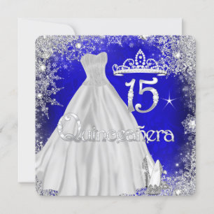 Quinceanera 15e Blauwe Zilveren Sneeuwvlokken Fees Kaart