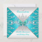 Quinceanera 15e Blauwgroen zilveren vlinder Tiara  Kaart (Voorkant)