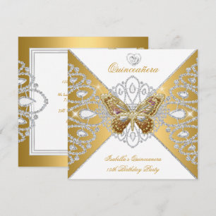 Quinceanera 15e Feest Gouden Witte Vlinder Tiara Kaart