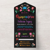 Quinceanera 15e Floral Verjaardagsfeest All In One Uitnodiging (Binnen)