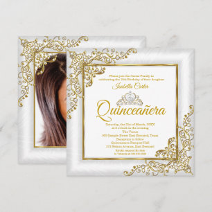 Quinceanera 15e Gouden Witte Parel Tiara Foto Kaart