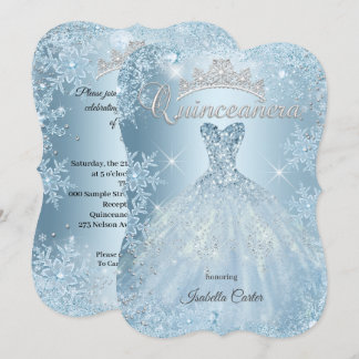 Quinceanera 15e Ijsblauwe Winter wonderland Jurk Kaart