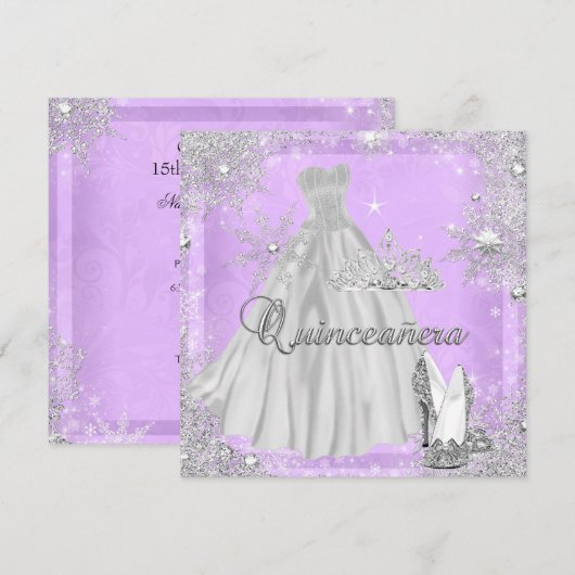 Quinceanera 15e Lila Zilver Birthday Party Kaart (Voorkant / Achterkant)