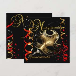 Quinceanera 15e Maskerade Rood Gouden Masker Kaart