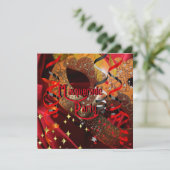 Quinceanera 15e Masquerade Party Rood Zwart Masker Kaart (Staand voorkant)