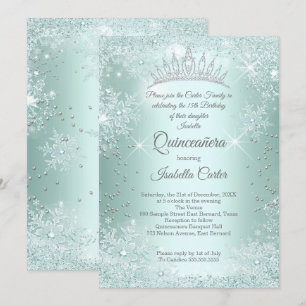 Quinceanera 15e Munt Blauwgroen Snowflake Winter Kaart