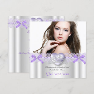 Quinceanera 15e Paars Zilver Hart Kant Foto 2 Kaart