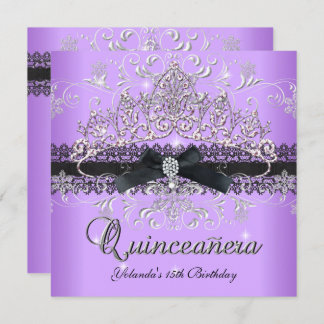 Quinceanera 15e Paarse Glitter Tiara Black Bow Kaart