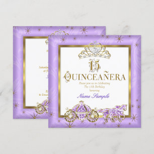 Quinceanera 15e Paarse Gouden Tiara Paardenkoets Kaart