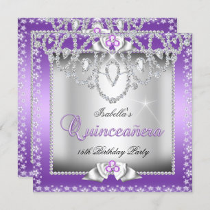 Quinceanera 15e Paarse Silver Diamond Tiara Kaart