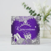 Quinceanera 15e Paarse Silver Mask Tiara Kaart (Staand voorkant)