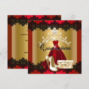 Quinceanera 15e Red Black Gold Diamond Tiara Kaart