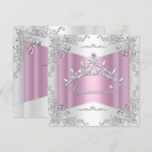 Quinceanera 15e Roze Wit Zilveren Tiara Kaart