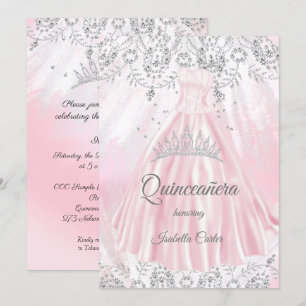 Quinceanera 15e roze zilver dress glitter kaart