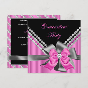 Quinceanera 15e roze zilver grijze Bow Diamonds 2 Kaart