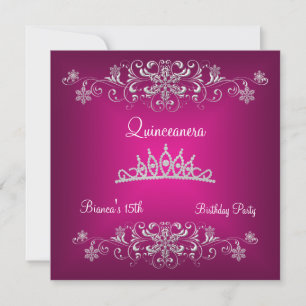 Quinceanera 15e Roze Zilveren Diamanten Tiara Kaart