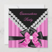 Quinceanera 15e roze zilverzwarte Ruitdiamant Kaart (Voorkant)