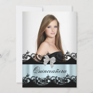 Quinceanera 15e Teal Zwart Wit Kant Foto Kaart
