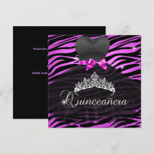 Quinceanera 15e Tiara Roze Zwart Zebra Jurk Kaart