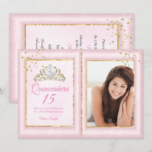 Quinceanera 15e verjaardag Blush Pink Gold Photo Kaart