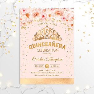 Quinceanera 15e verjaardag - Floral Gold Pink Kaart