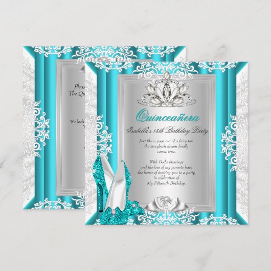 Quinceanera 15e verjaardag Glitter Blue Shoes Kaart (Voorkant / Achterkant)