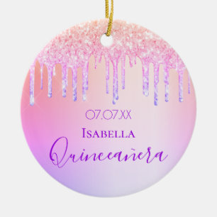 Quinceanera 15e verjaardag glitter roze paars keramisch ornament