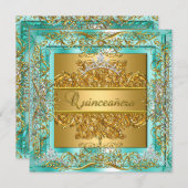 Quinceañera 15e verjaardag Gold Blauwgroen Silver Kaart (Voorkant / Achterkant)
