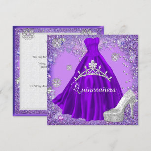 Quinceanera 15e verjaardag paarse tiara jurk schoe kaart