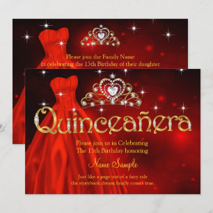 Quinceanera 15e verjaardag Regal Red Dress Tiara Kaart