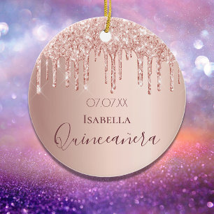 Quinceanera 15e verjaardag roos goud glitter roze keramisch ornament