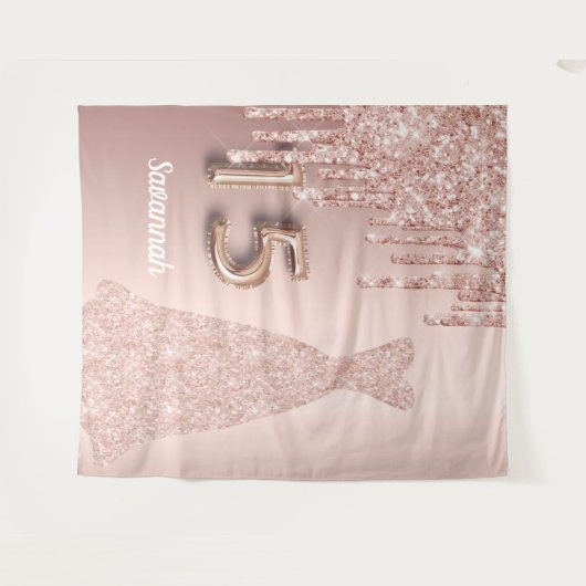 Quinceanera 15e verjaardag roos goud glitter roze wandkleed (Voorkant (horizontaal))