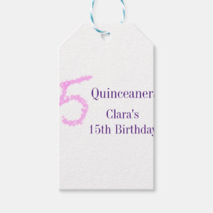 Quinceanera 15e verjaardag roze glitter sjabloon cadeaulabel