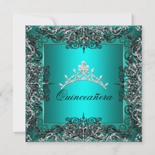 Quinceanera 15e verjaardag Teal Blauwe Zwarte Kant Kaart