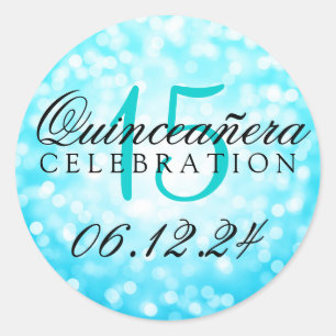 Quinceanera 15e verjaardag Turquoise Bokeh Lights Ronde Sticker