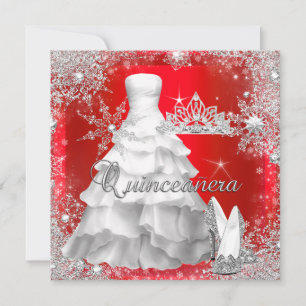 Quinceanera 15e Verjaardag Warmrood Zilver Kaart