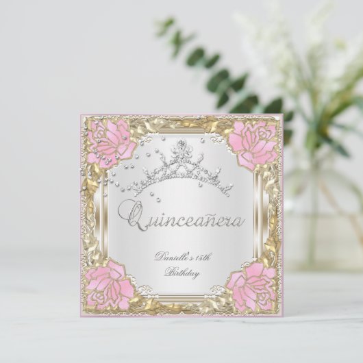 Quinceanera 15e verjaardag Zachte witte roze Kaart (Staand voorkant)
