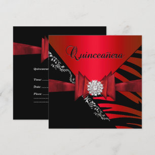 Quinceanera 15e verjaardag zebra rood zwart streep kaart
