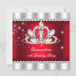 QUINCEANERA 15e Verjaardagsfeest Donkerrood Zilver Kaart