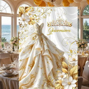 Quinceanera 15e verjaardagsfeest Gouden Witte Jurk Kaart