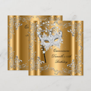 Quinceanera 15e verjaardagsfeest Maskerade Goud Kaart