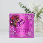 Quinceanera 15e Verjaardagsfeest Masquerade Roze Kaart (Staand voorkant)