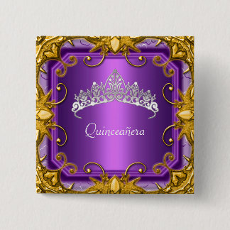 Quinceanera 15e verjaardagsfeest paarse tiara vierkante button 5,1 cm