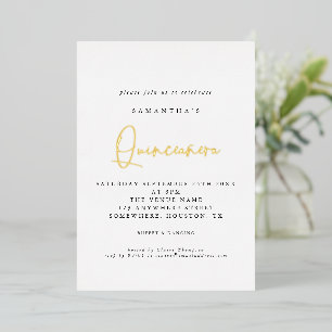 Quinceanera 15e verjaardagsfeest Script Wit Echt Folie Uitnodiging