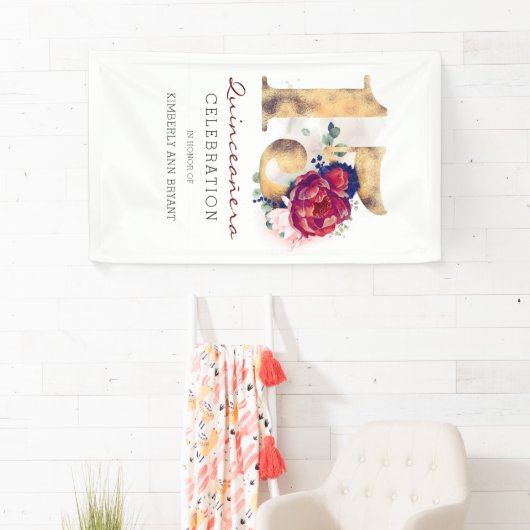 Quinceañera 15e verjaardagsfeestje Bourgogne Rode  Spandoek (Insitu)