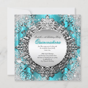 Quinceanera 15e winter Wonderland Blauwgroen Aqua  Kaart
