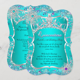 Quinceanera 15e winter Wonderland Blauwgroen Paars Kaart