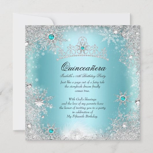 Quinceanera 15e Winter Wonderland Silver Blue 2 Kaart (Voorkant)
