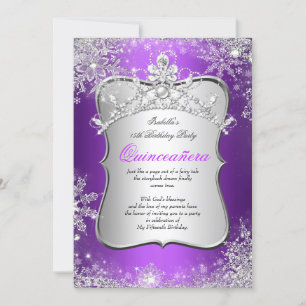 Quinceanera 15e Winter Wonderland Silver Paars Kaart